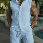 Men's Solid-Colored Linen Breathable Beach Set