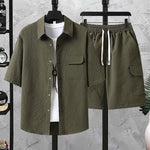 Mens Lightweight Casual Top And Shorts Workwear Two-Piece Set