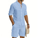 Men's Linen Loose Casual Shirt And Shorts Set