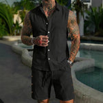 Men's Solid-Colored Linen Breathable Beach Set
