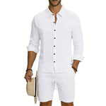 Men's Linen Loose Casual Shirt And Shorts Set