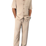 Men's Trousers Suit Fashion Lapel Button Short Sleeve Shirt And Pocket Straight Pants Clothing