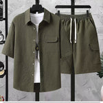 Mens Lightweight Casual Top And Shorts Workwear Two-Piece Set