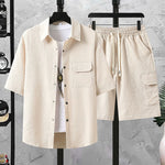Mens Lightweight Casual Top And Shorts Workwear Two-Piece Set