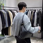 Broken Hole Short Black Round Neck Sweater