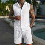 Men's Solid-Colored Linen Breathable Beach Set