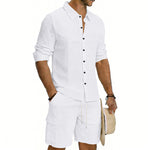 Men's Linen Loose Casual Shirt And Shorts Set