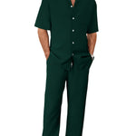 Men's Trousers Suit Fashion Lapel Button Short Sleeve Shirt And Pocket Straight Pants Clothing