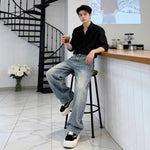 Hot-stone-embellished Jeans Mens Straight-leg Wide-leg Pants