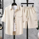Mens Lightweight Casual Top And Shorts Workwear Two-Piece Set