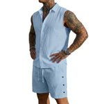 Men's Solid-Colored Linen Breathable Beach Set