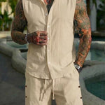 Men's Solid-Colored Linen Breathable Beach Set