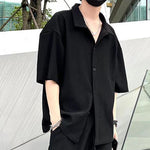 Men's Fashion Casual Loose Pleated Texture Shirt And Trousers Two-piece Set