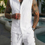Men's Solid-Colored Linen Breathable Beach Set