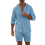 Men's Four-Season Long-Sleeve Hooded Shirt And Shorts Two-Piece Set