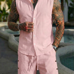 Men's Solid-Colored Linen Breathable Beach Set