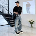 Hot-stone-embellished Jeans Mens Straight-leg Wide-leg Pants
