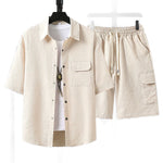 Mens Lightweight Casual Top And Shorts Workwear Two-Piece Set