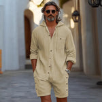 Men's Four-Season Long-Sleeve Hooded Shirt And Shorts Two-Piece Set