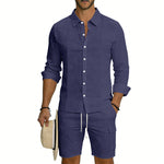 Men's Linen Loose Casual Shirt And Shorts Set