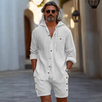 Men's Four-Season Long-Sleeve Hooded Shirt And Shorts Two-Piece Set