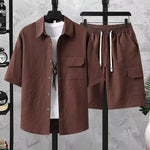Mens Lightweight Casual Top And Shorts Workwear Two-Piece Set
