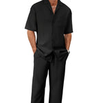 Men's Trousers Suit Fashion Lapel Button Short Sleeve Shirt And Pocket Straight Pants Clothing