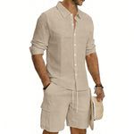 Men's Linen Loose Casual Shirt And Shorts Set
