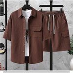 Mens Lightweight Casual Top And Shorts Workwear Two-Piece Set