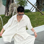 Men's Fashion Casual Loose Pleated Texture Shirt And Trousers Two-piece Set